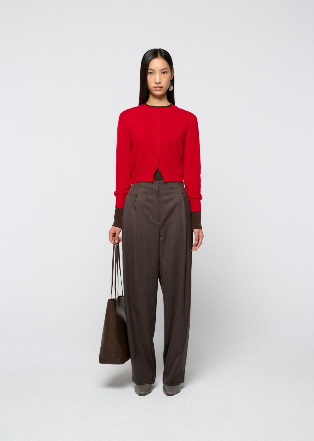cashmere crewneck cardigan, red