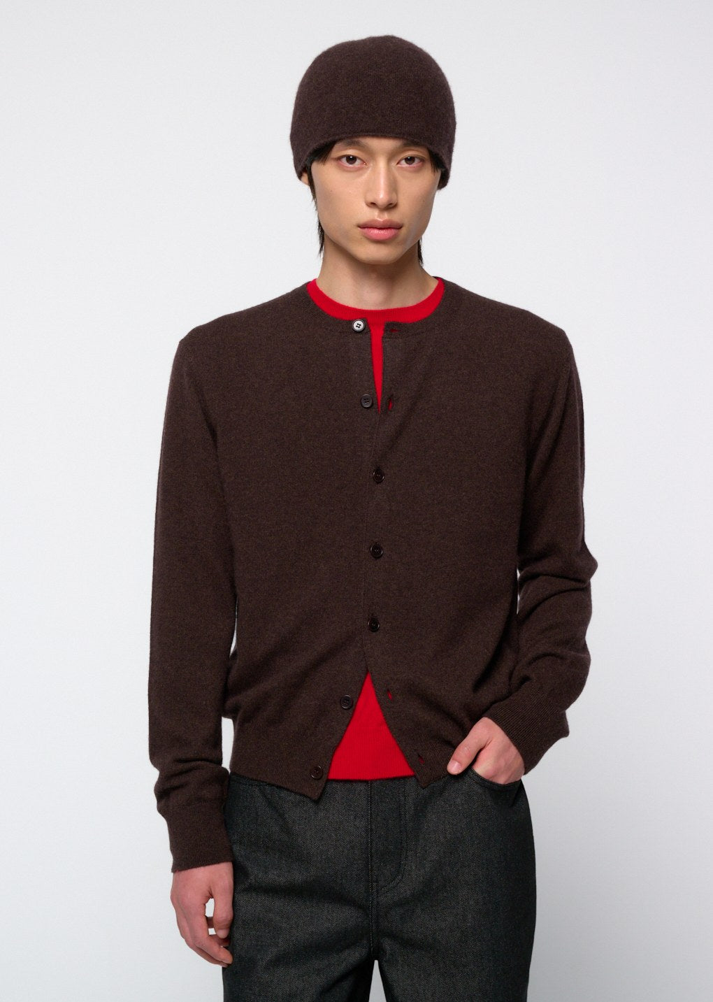 cashmere knit beanie, brown