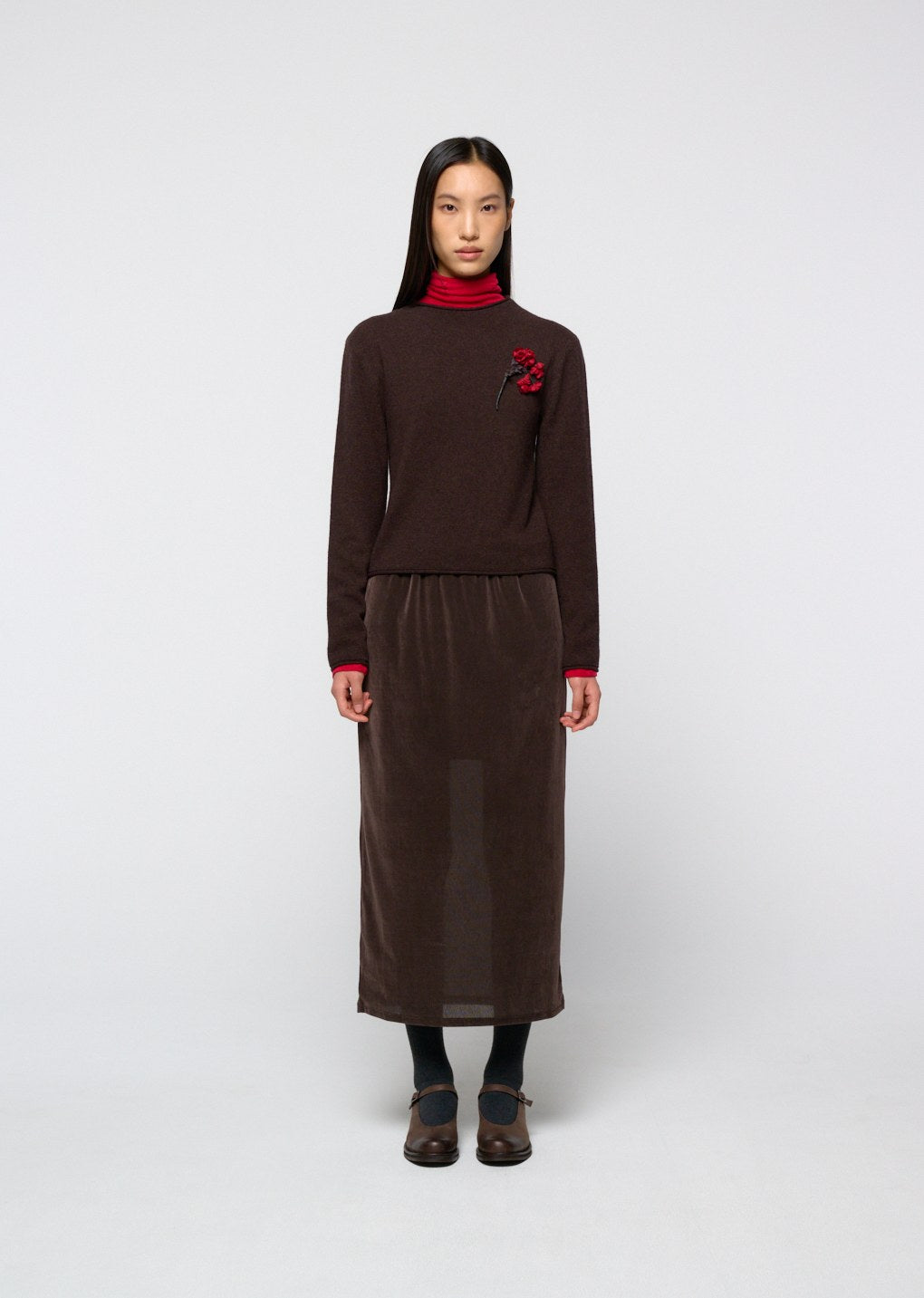 cashmere half neck knit top, brown