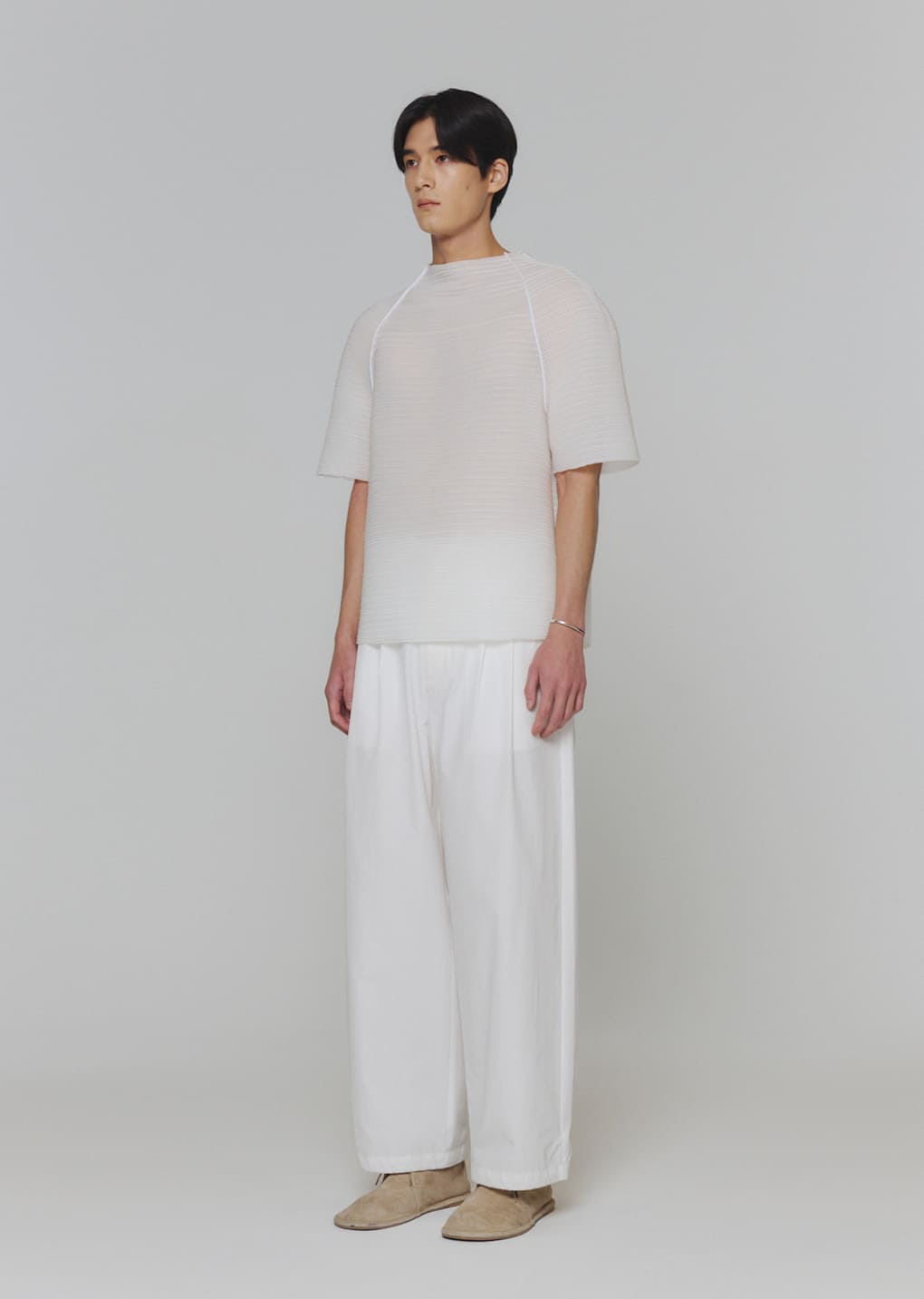 pleats raglan top, white