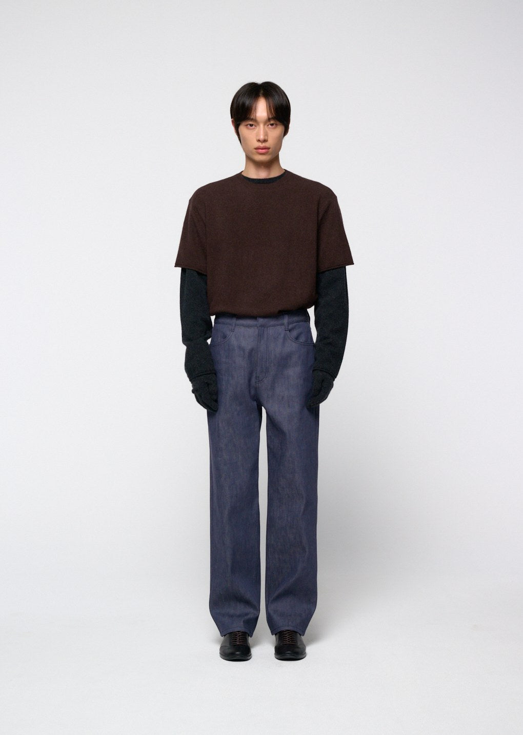 cashmere easy half sleeve knit, brown hover