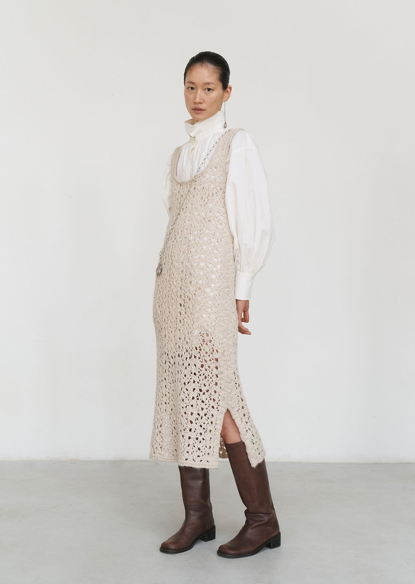 HIGH NECK SHIRRING SHIRT