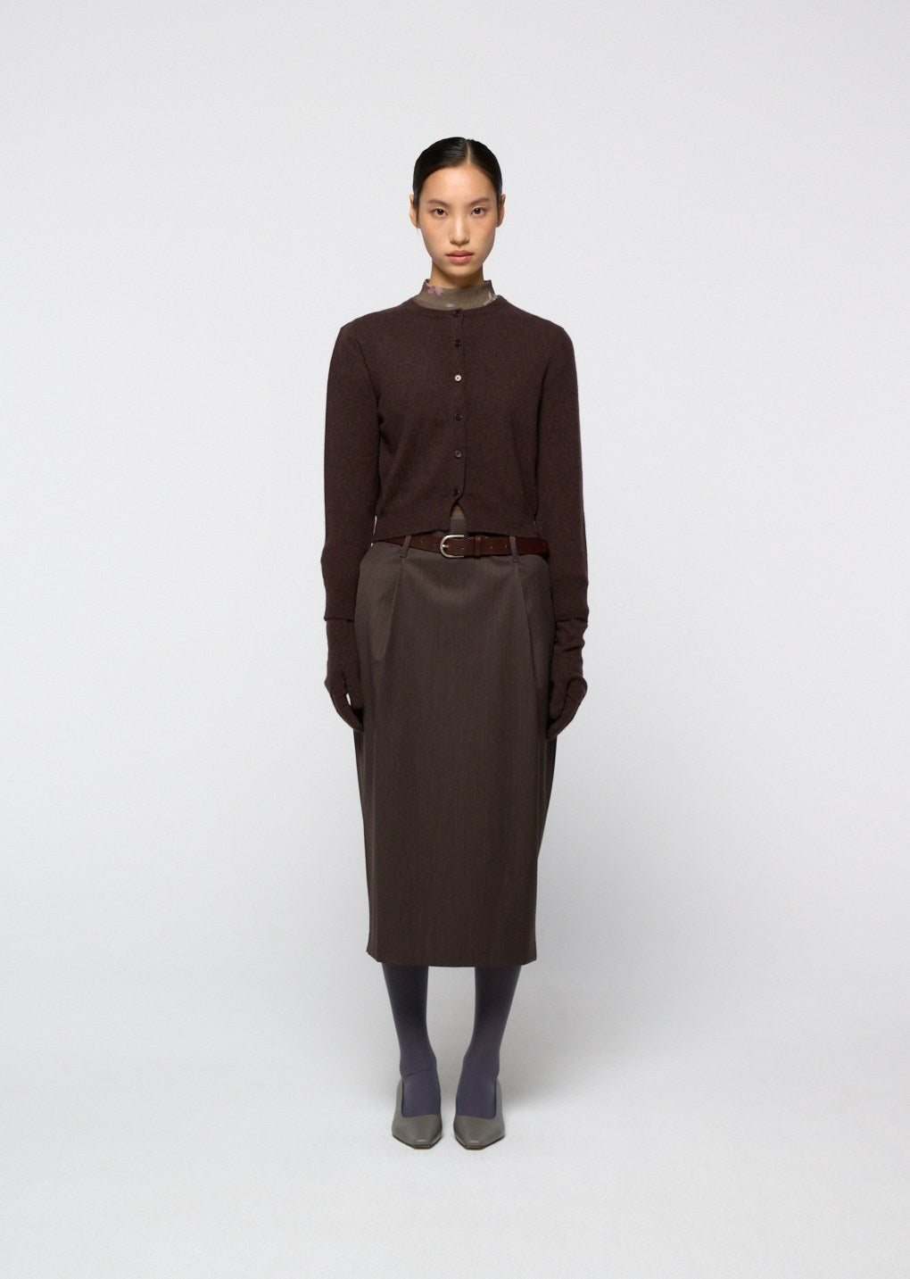cashmere crewneck cardigan, brown