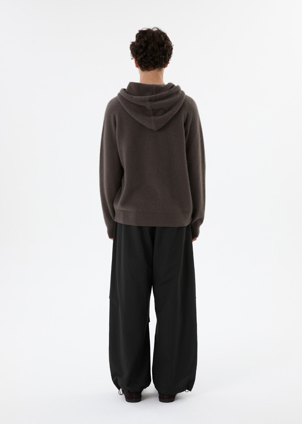 drawstring wide fatigue pants, black