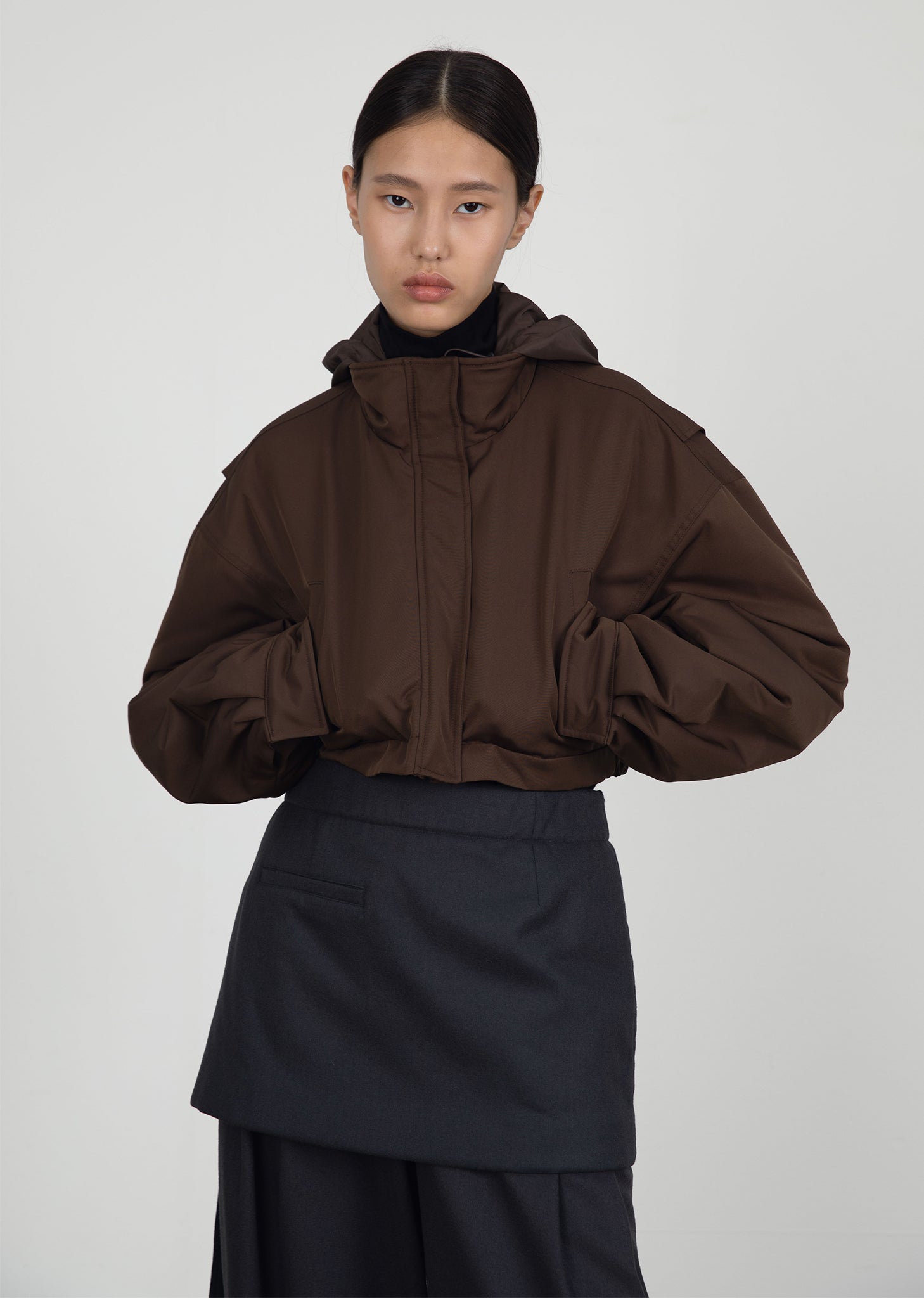 PADDED HOODED CROP JUMPER (2COLORS)