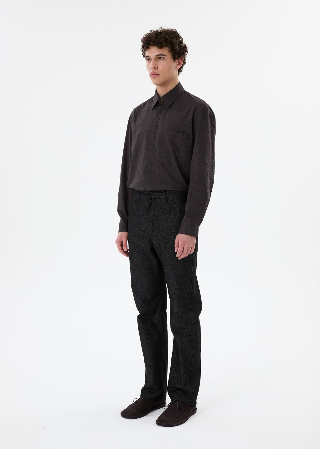 stripe square pocket oversized shirts, brown