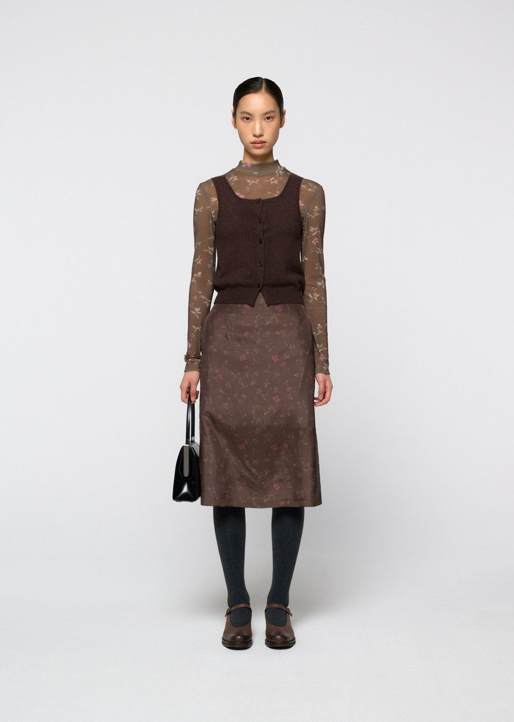 cashmere button up u-neck vest, brown