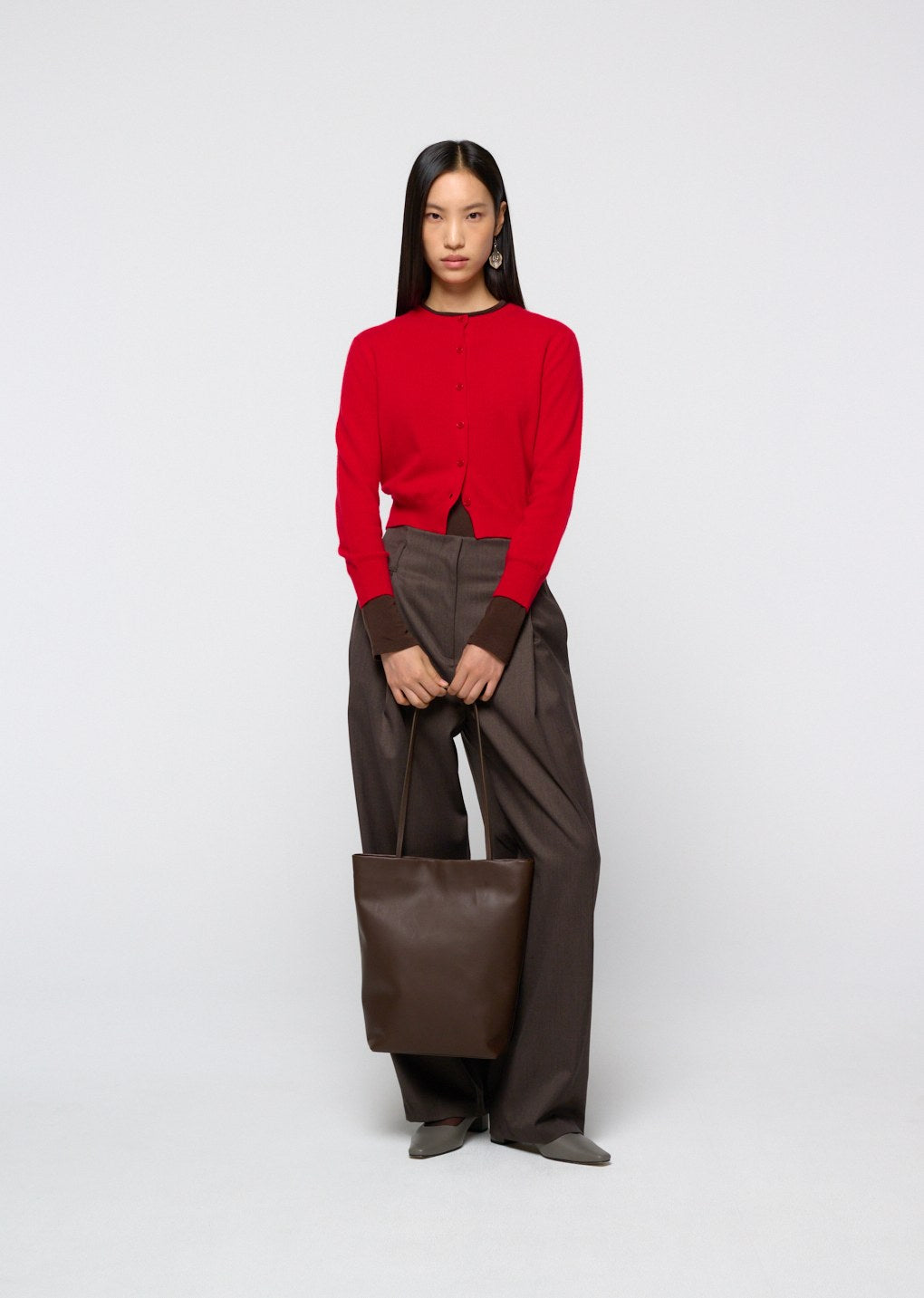 cashmere crewneck cardigan, red