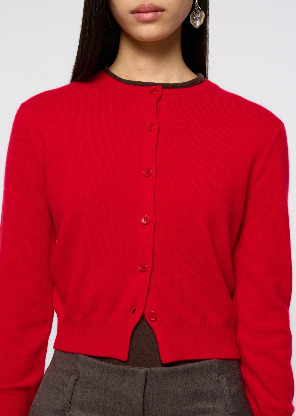 cashmere crewneck cardigan, red