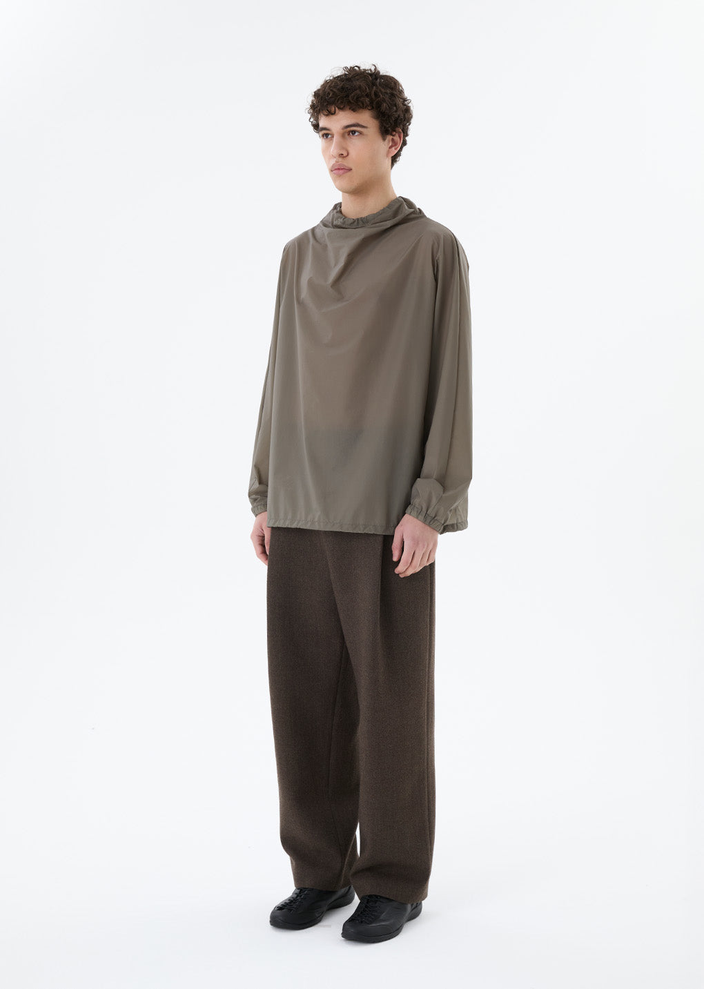 sheer nylon cowl neck anorak, grey