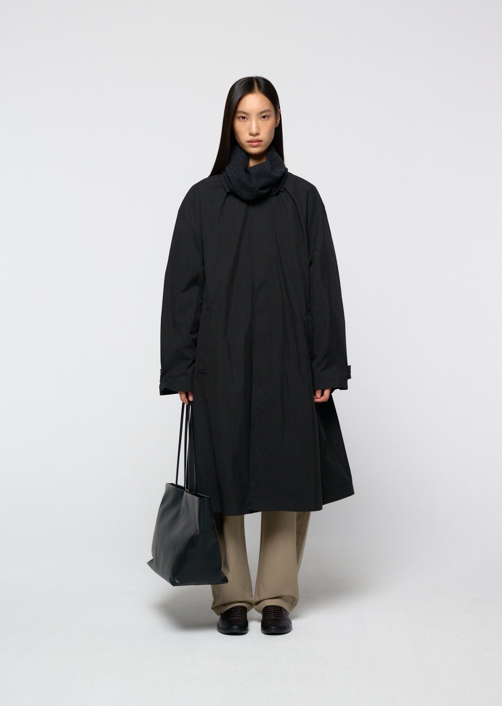 cotton nylon shirring coat, black