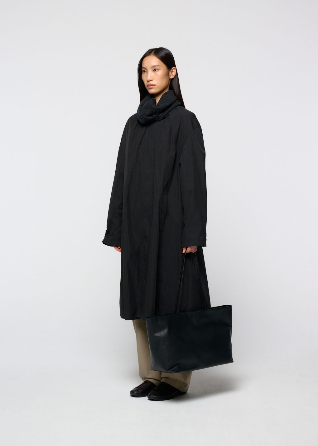 cotton nylon shirring coat, black