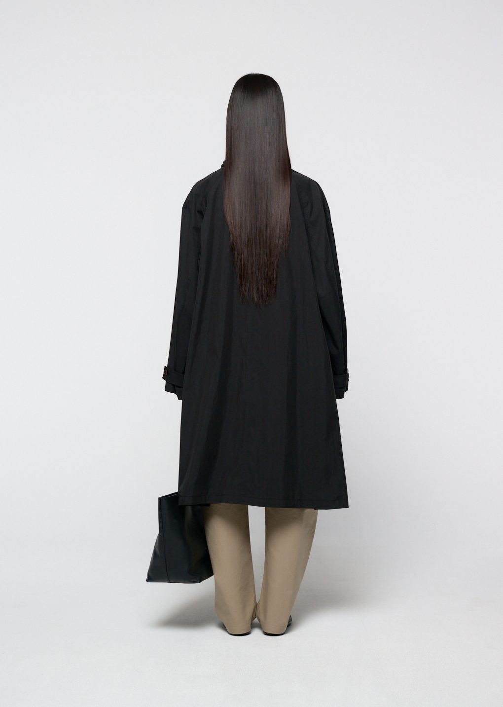 cotton nylon shirring coat, black