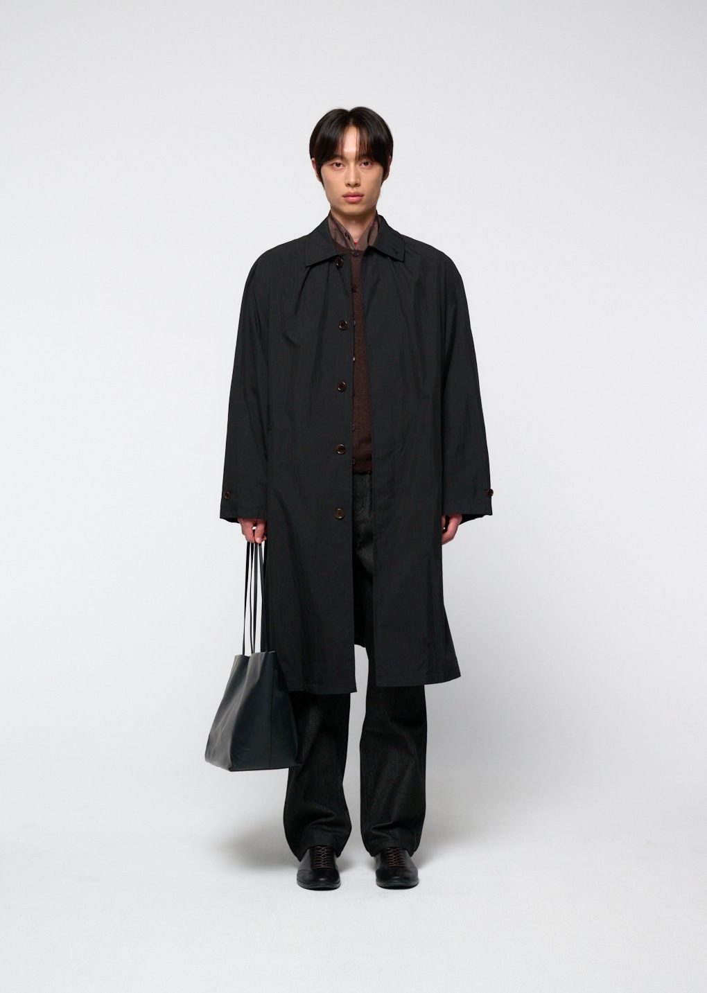 cotton nylon shirring coat, black