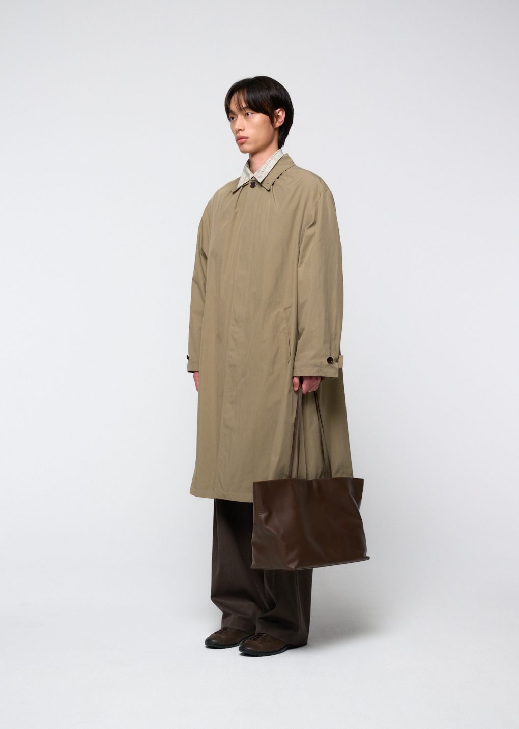 cotton nylon shirring coat, khaki