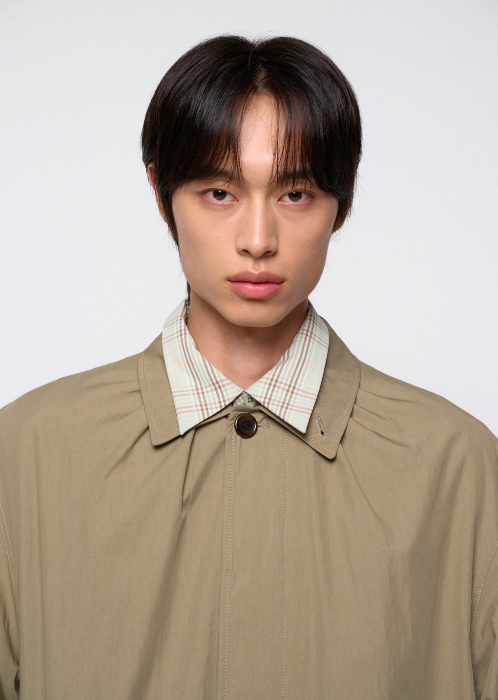 cotton nylon shirring coat, khaki