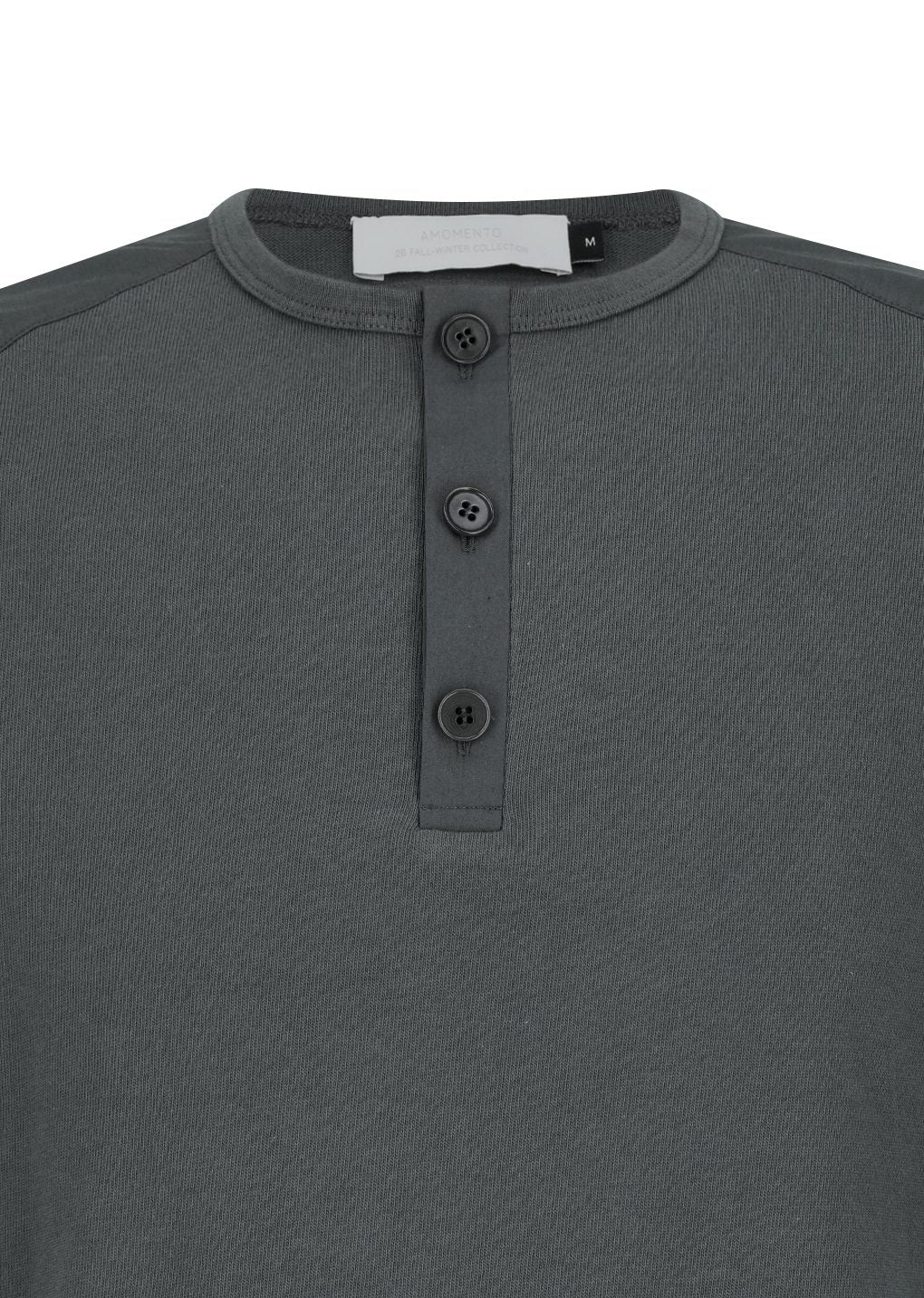 henley neck long sleeve, charcoal