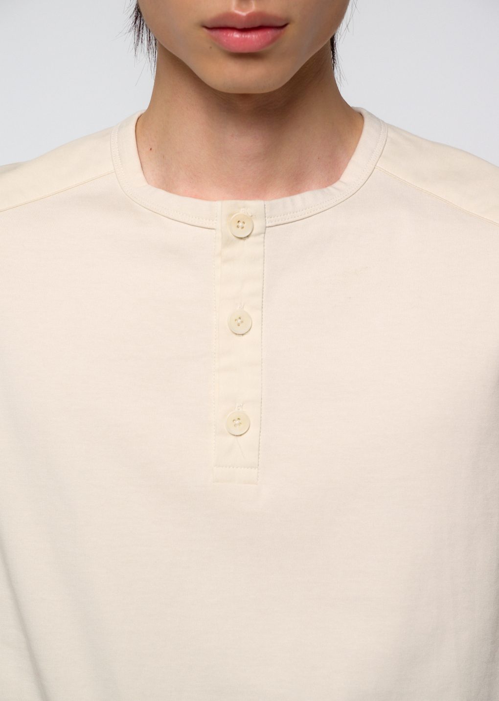 henley neck long sleeve, ivory