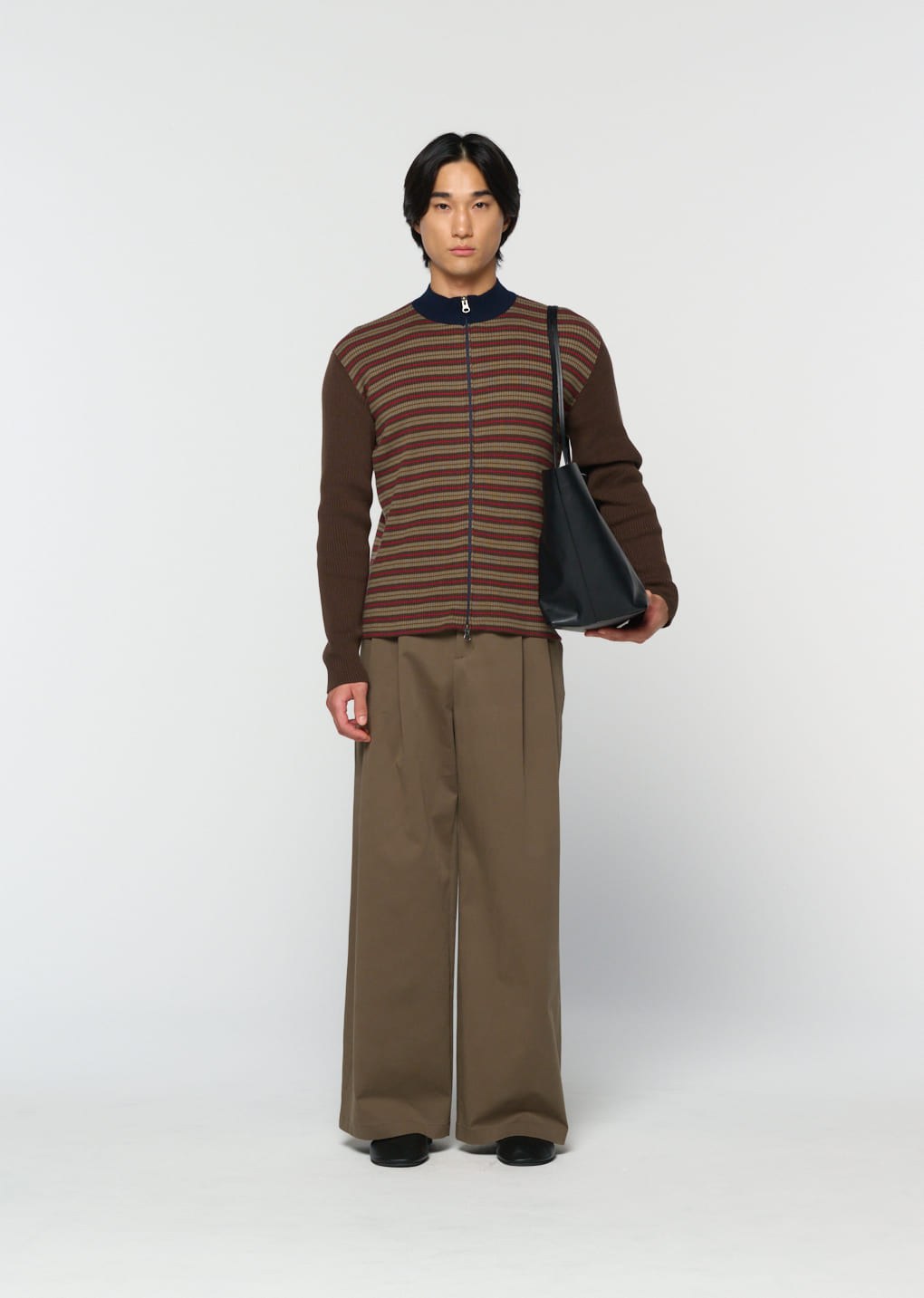 stripe zip up cardigan, brown