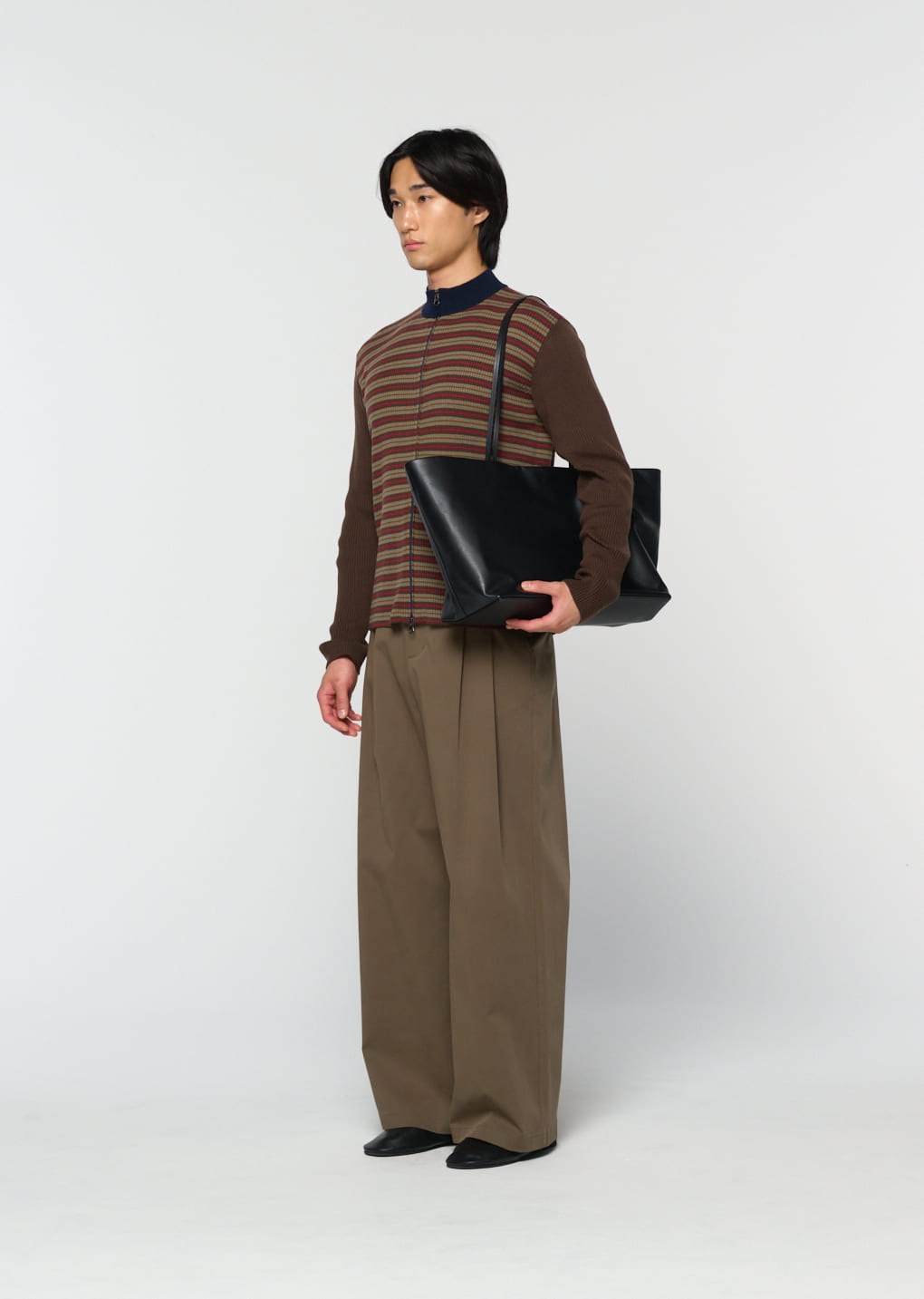 stripe zip up cardigan, brown