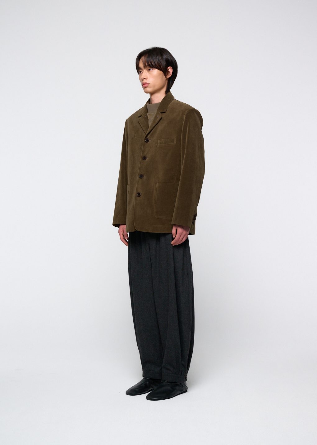 velvet oversized jacket, khaki