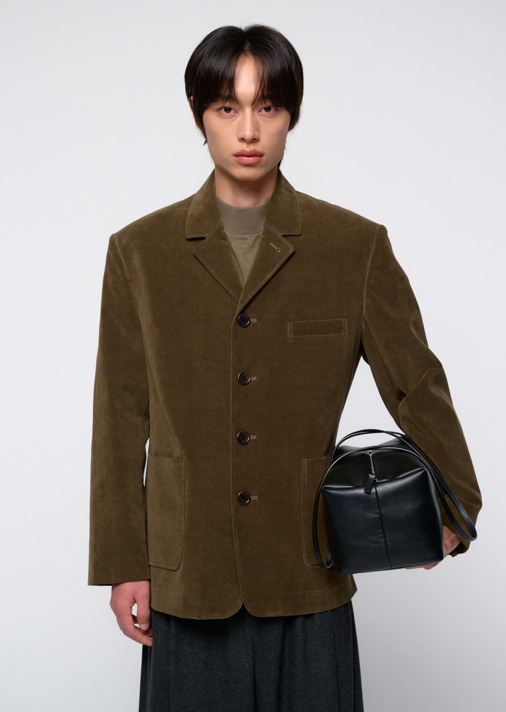 velvet oversized jacket, khaki