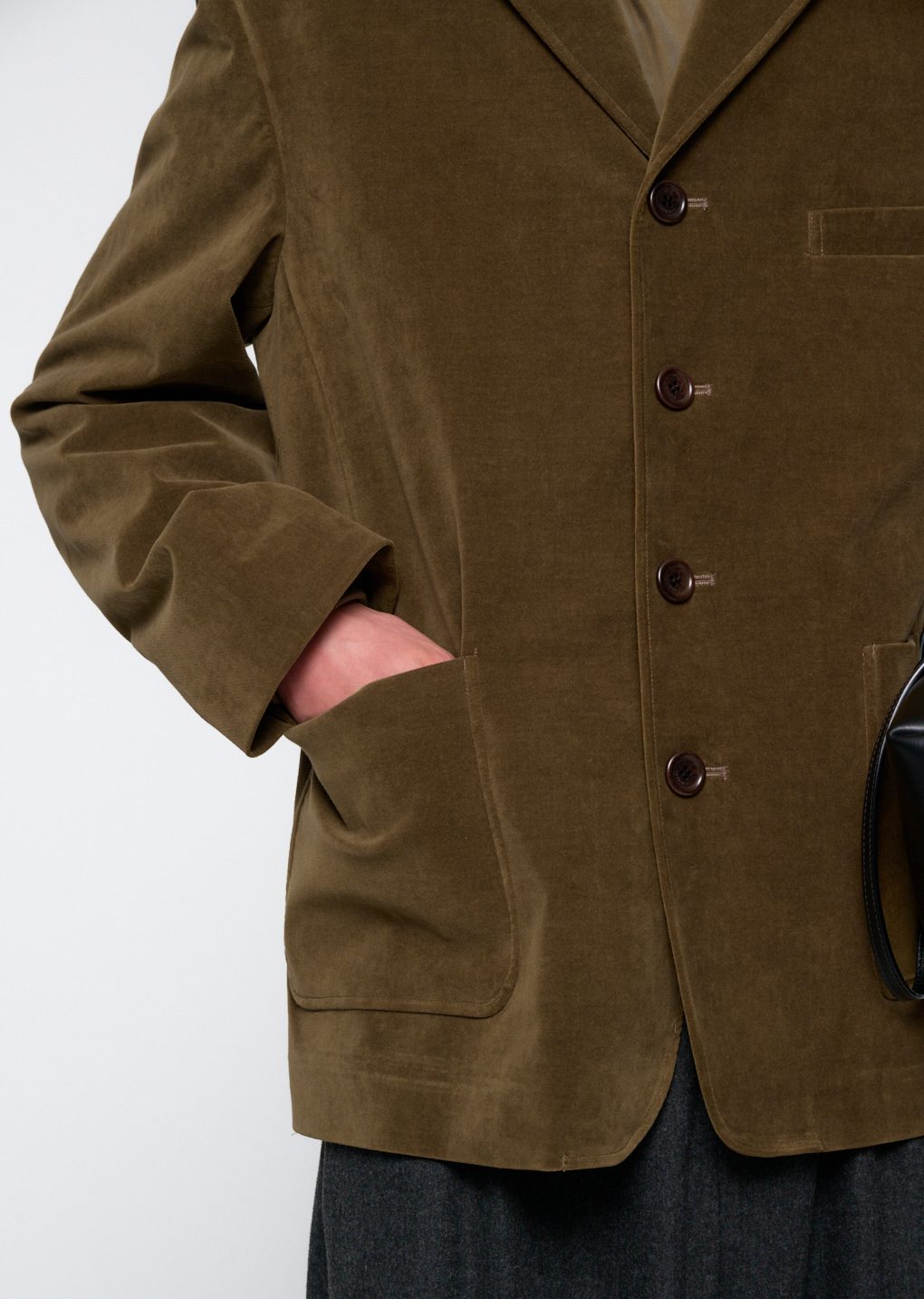 velvet oversized jacket, khaki