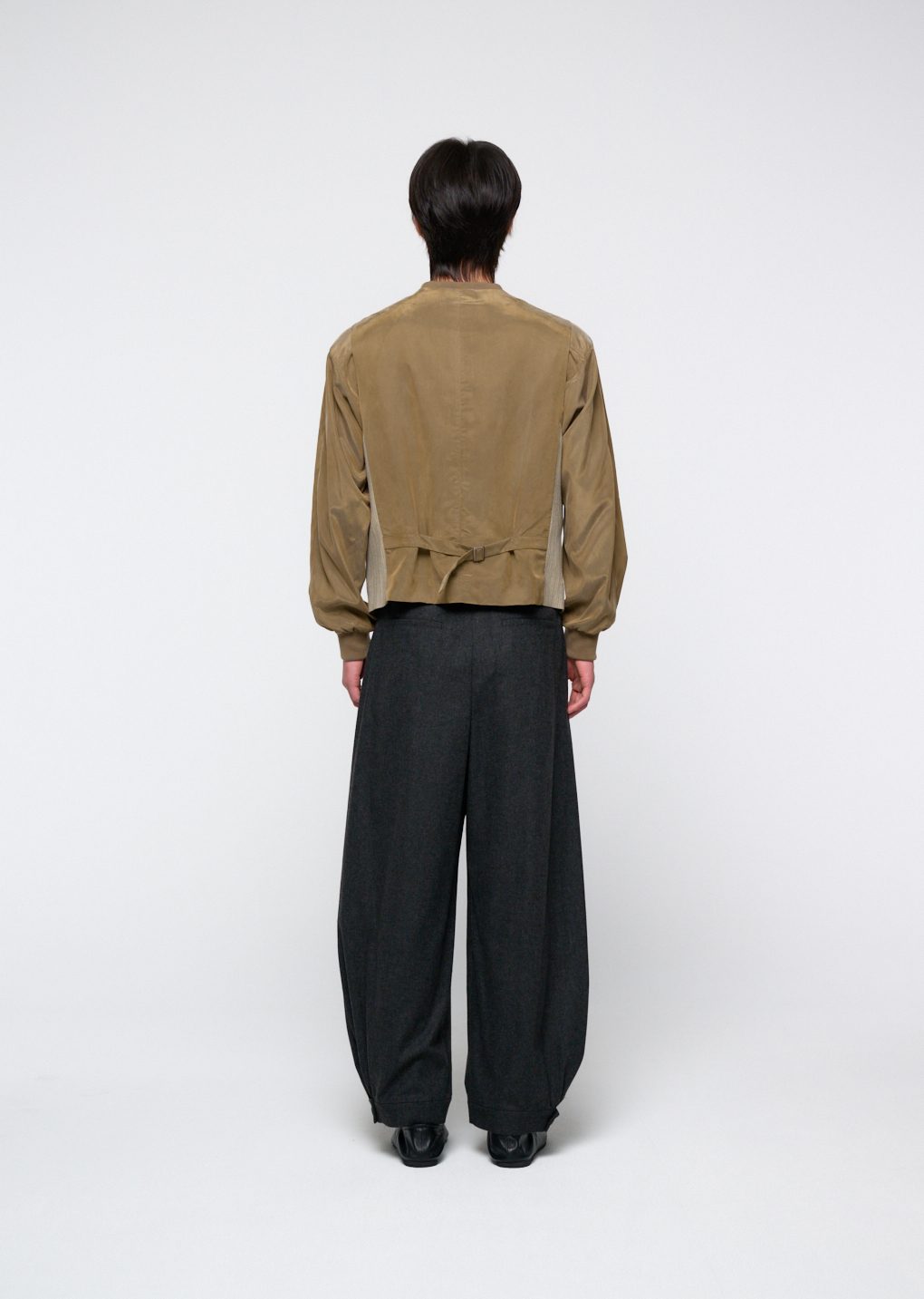men's wool shirring pants, charcoal