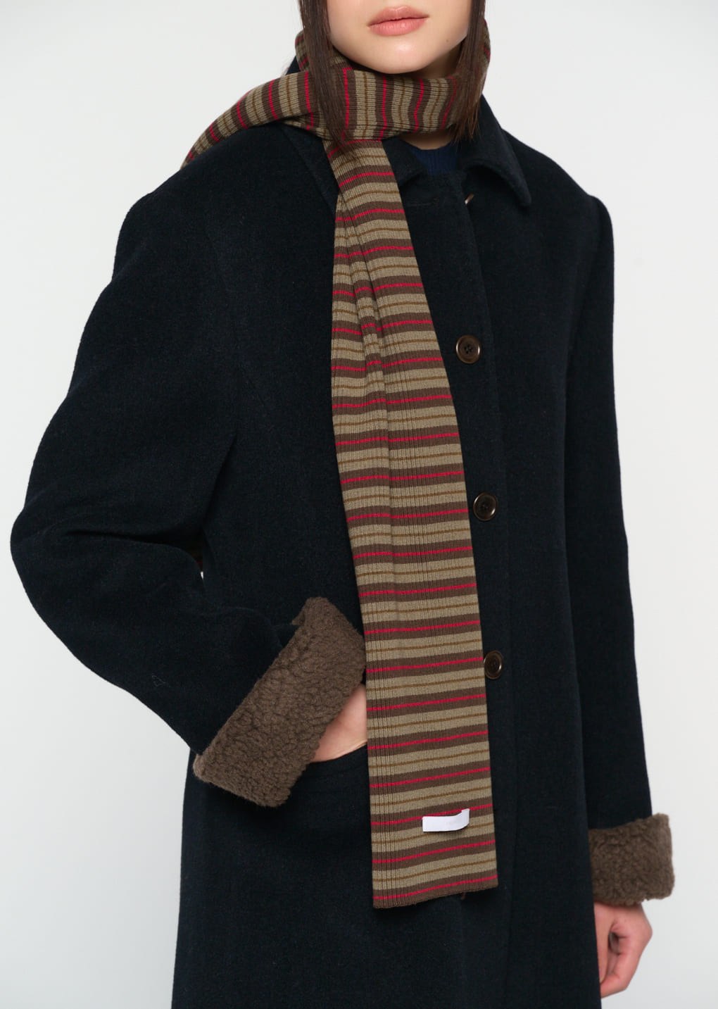 stripe knit scarf, brown