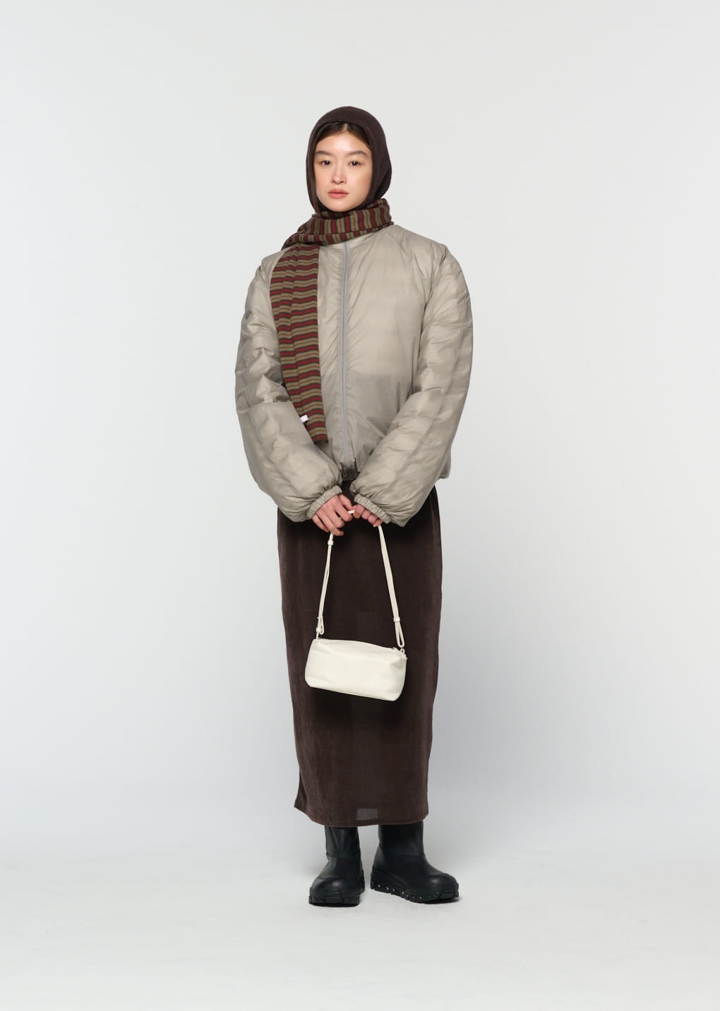 stripe knit scarf, brown