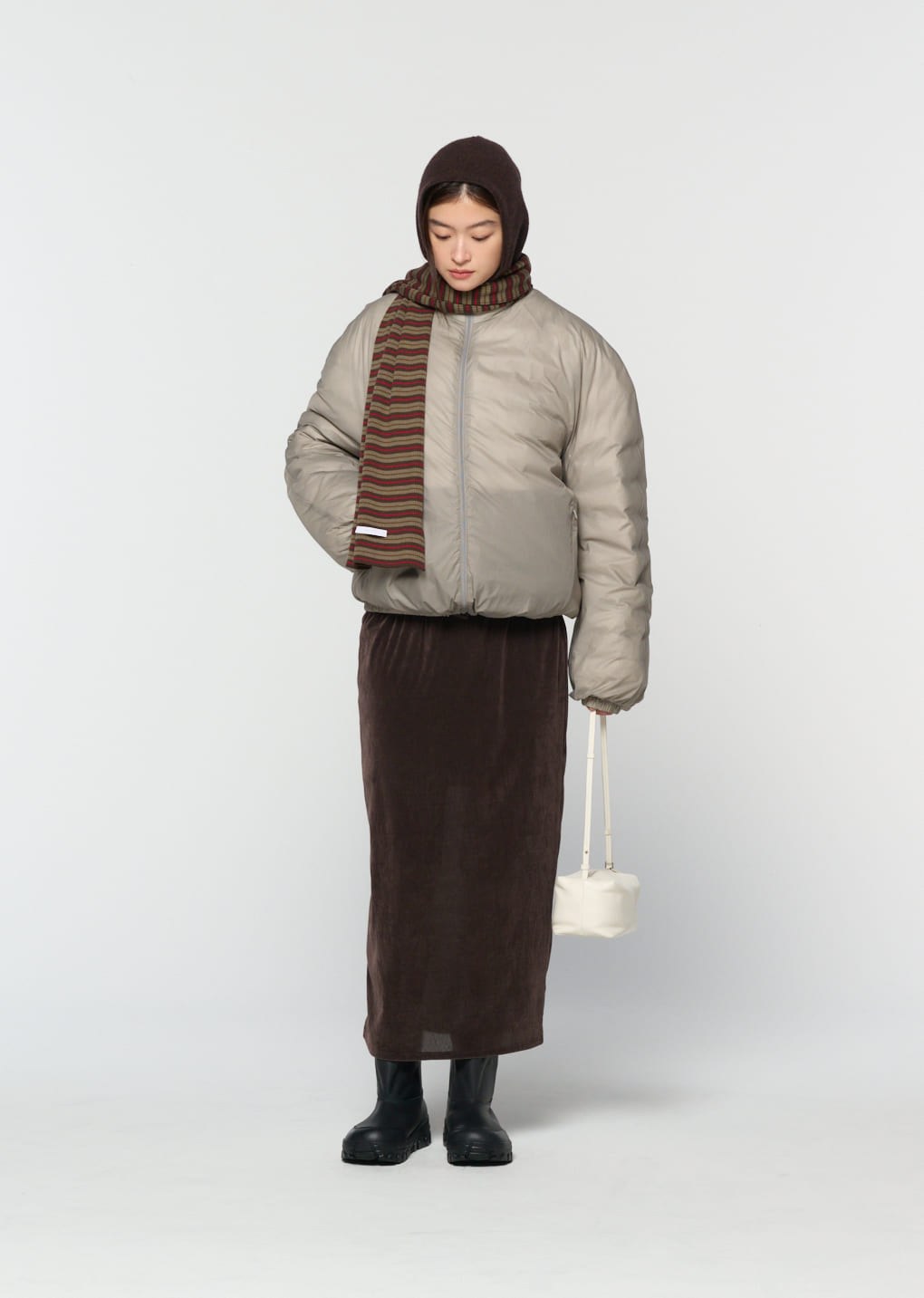 stripe knit scarf, brown