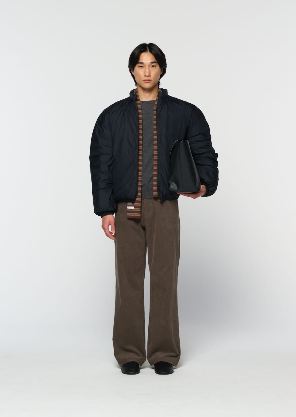 stripe knit scarf, brown