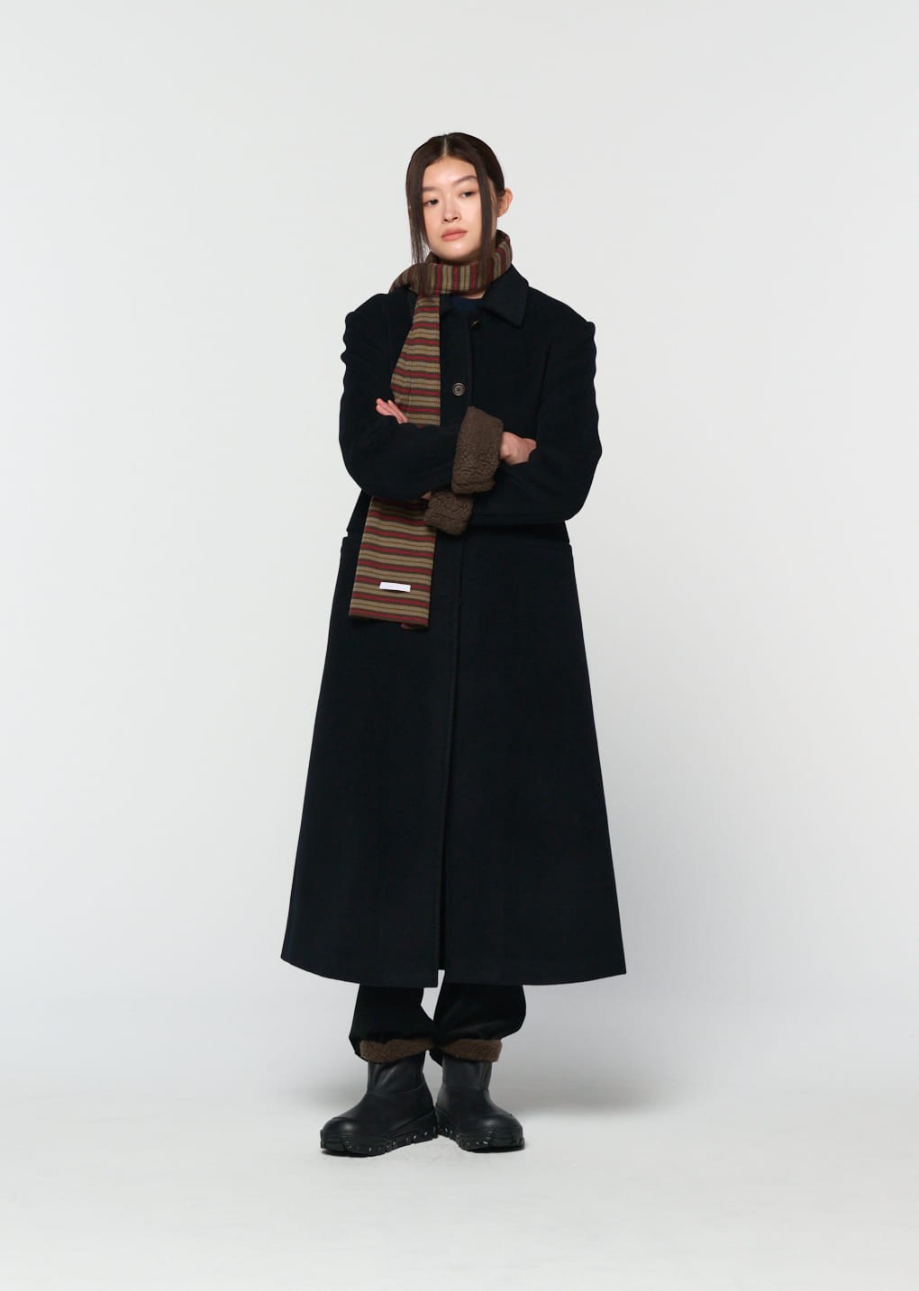 stripe knit scarf, brown