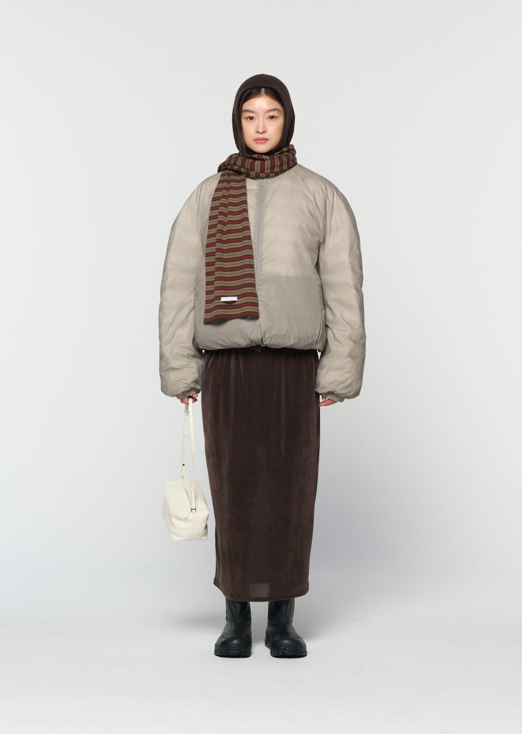 stripe knit scarf, brown