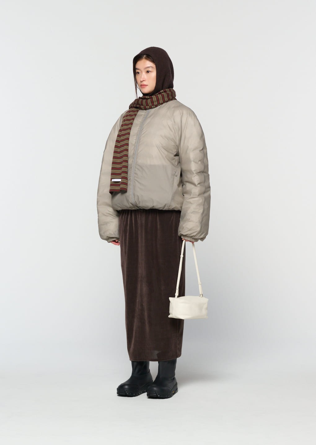 stripe knit scarf, brown