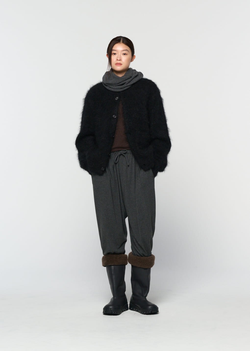 men's mohair bulky cardigan, black