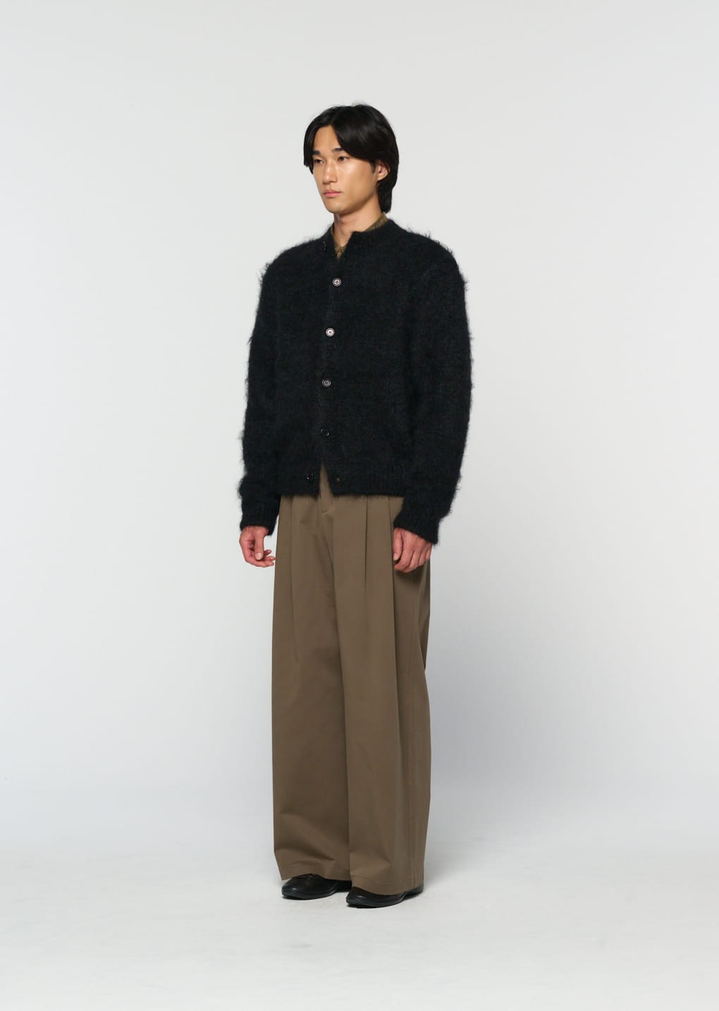 men's mohair bulky cardigan, black