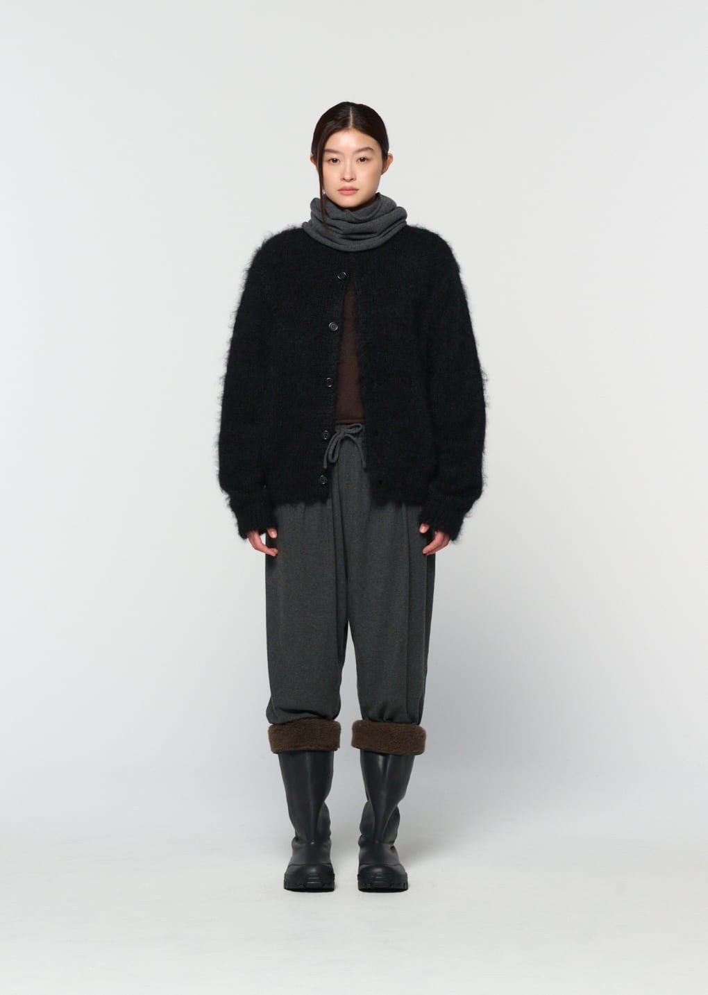 men's mohair bulky cardigan, black