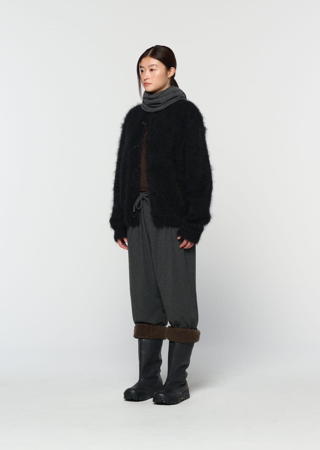 men's mohair bulky cardigan, black