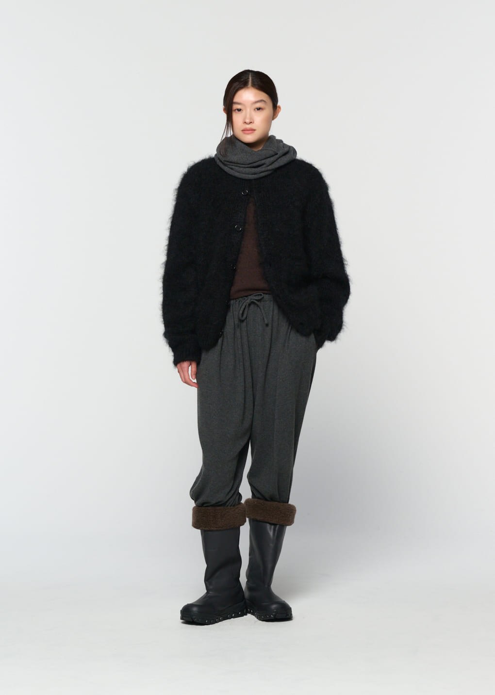 men's mohair bulky cardigan, black