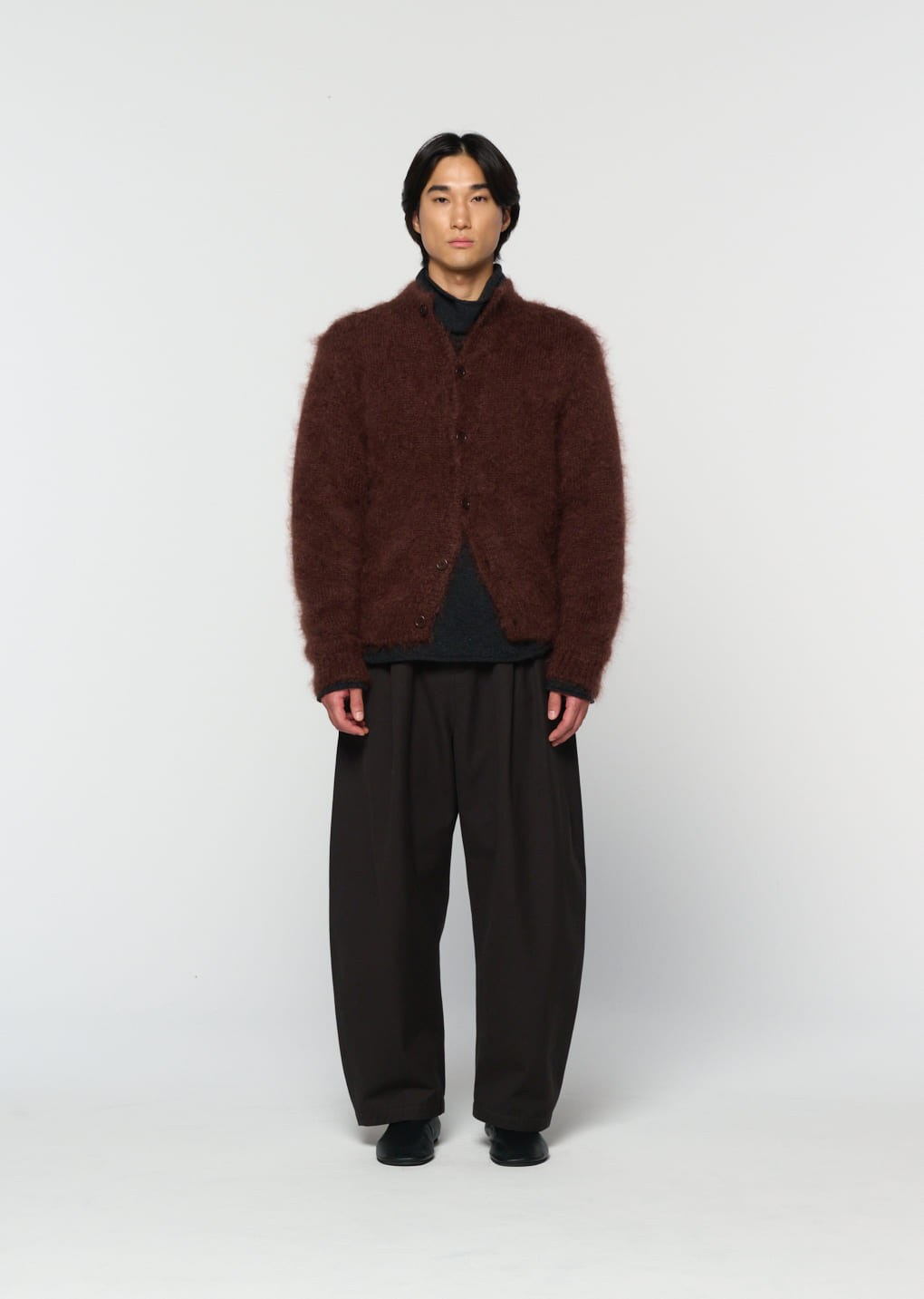 men's mohair bulky cardigan, brown