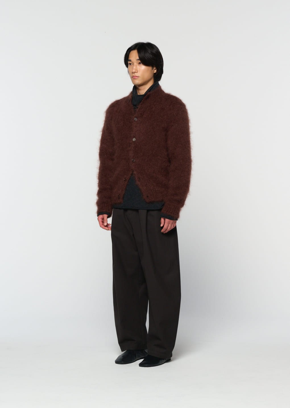 men's mohair bulky cardigan, brown