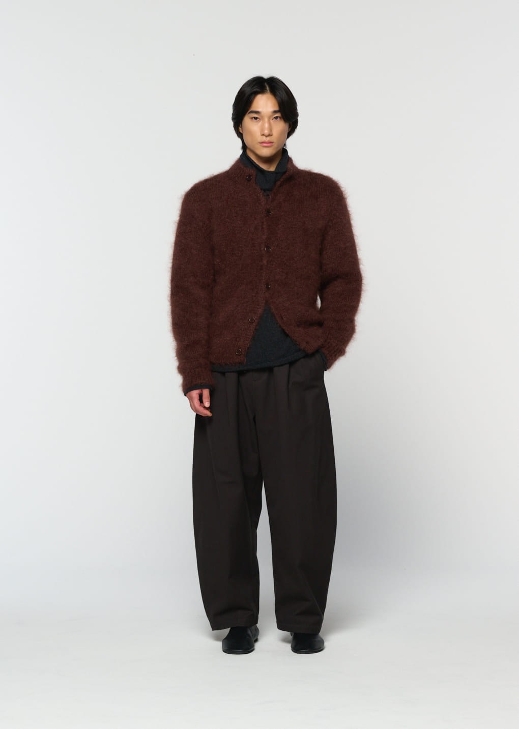 men's mohair bulky cardigan, brown