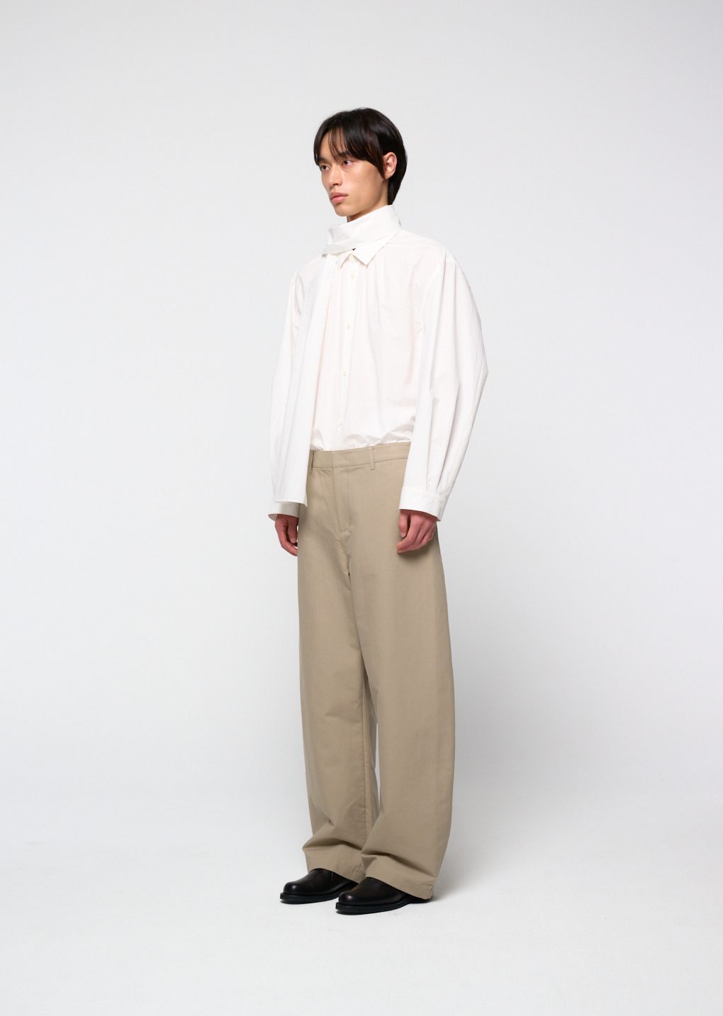 men's curved long pants, beige
