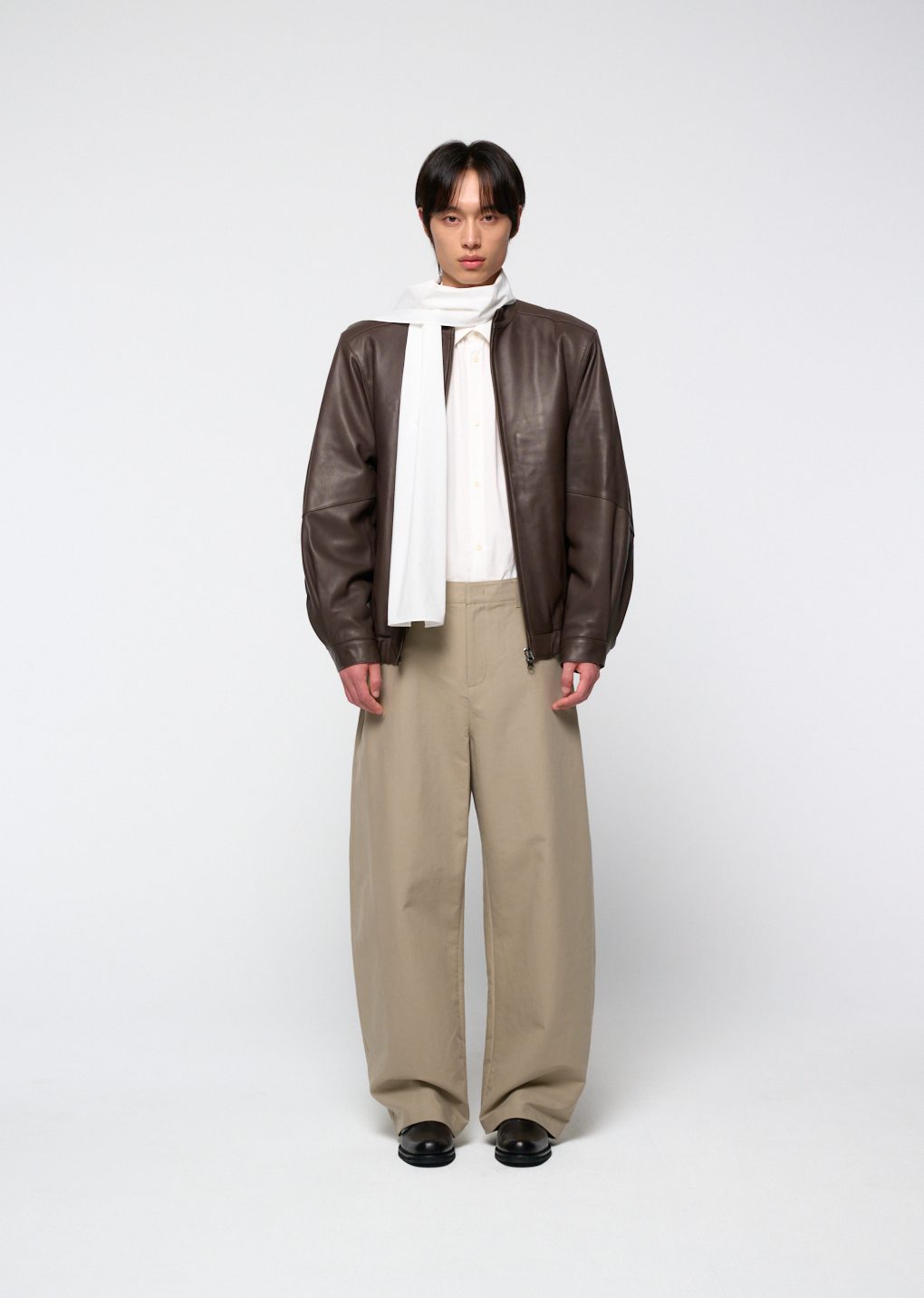 men's curved long pants, beige