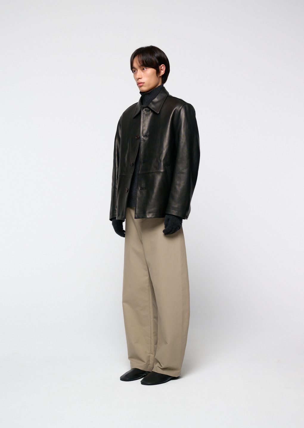 men's curved long pants, beige