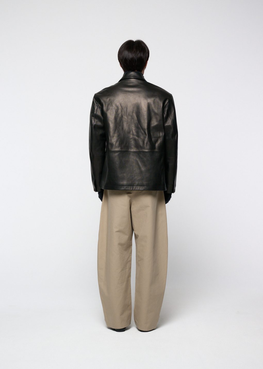 men's curved long pants, beige