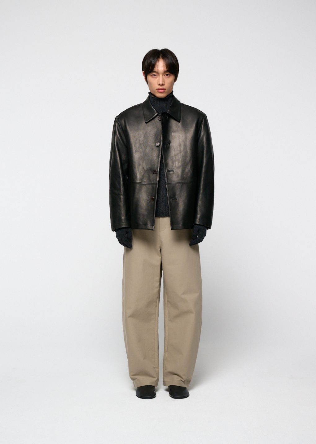 lambskin mid jacket, black