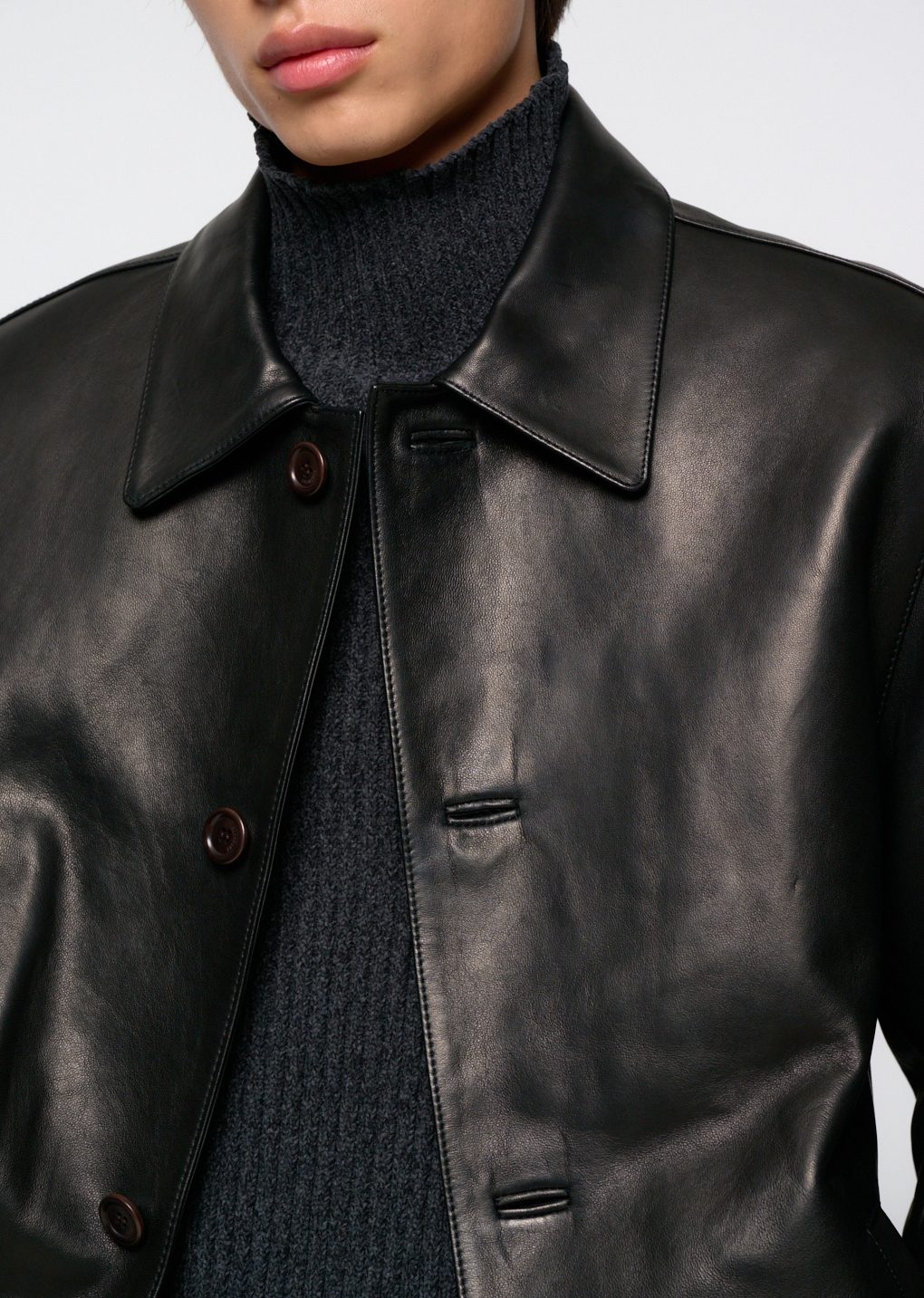 lambskin mid jacket, black