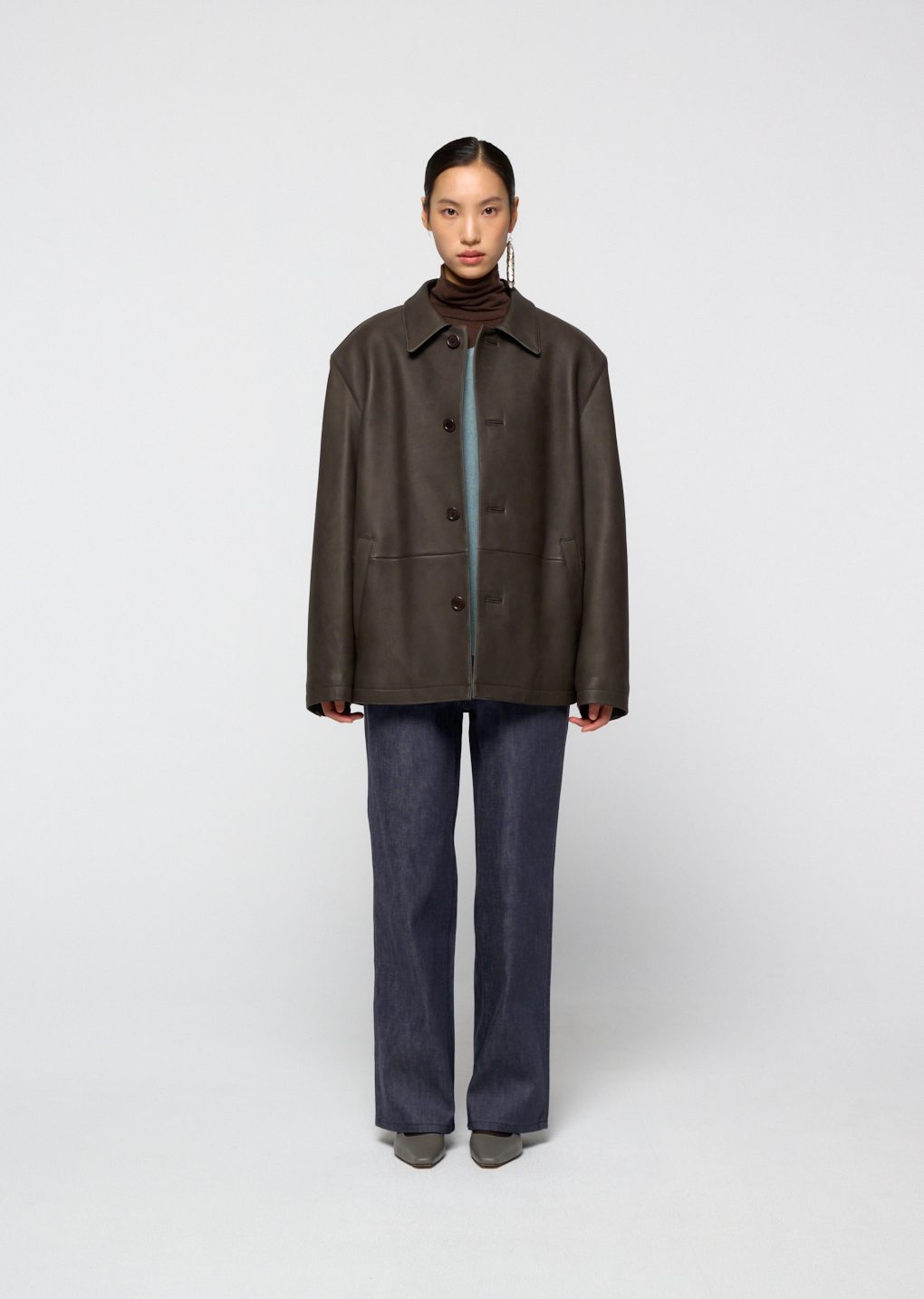 lambskin mid jacket, brown